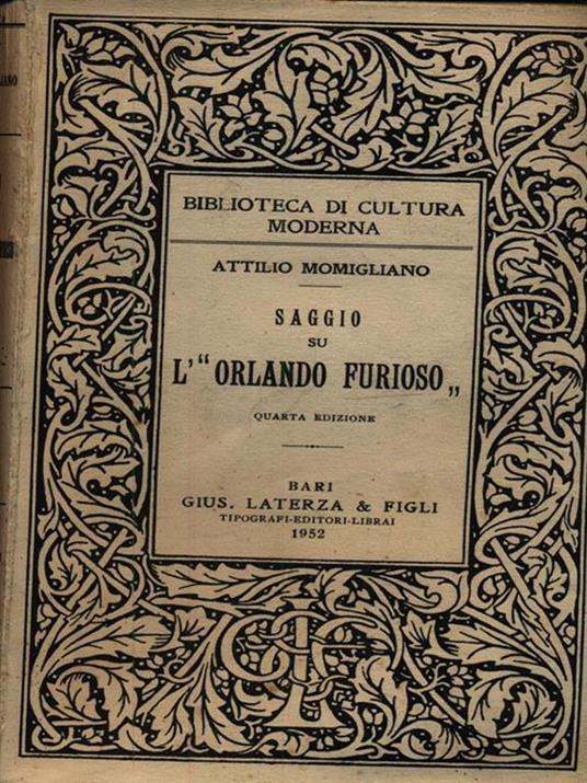Saggio su l'Orlando Furioso - Attilio Momigliano - copertina