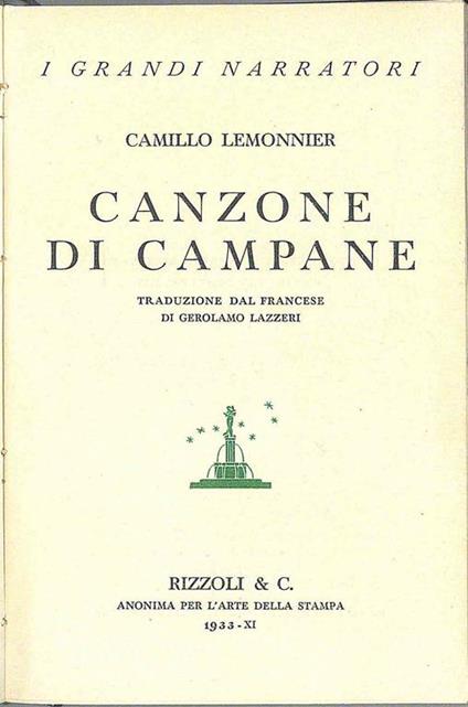 Canzone di campane - Camille Lemonnier - copertina