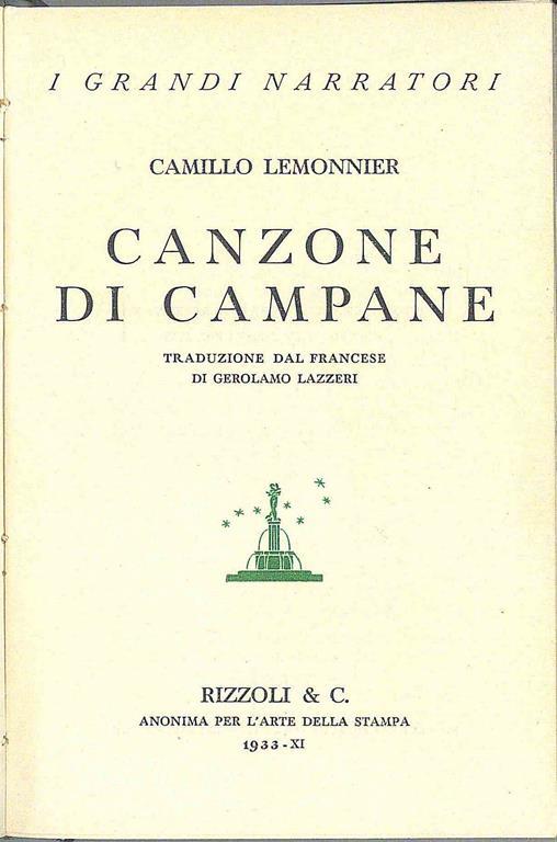 Canzone di campane - Camille Lemonnier - copertina