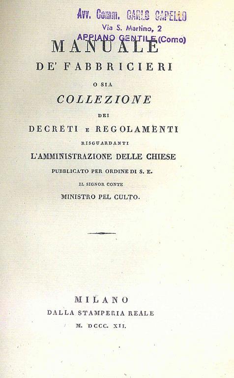 Manuale dei Fabbricieri - copertina
