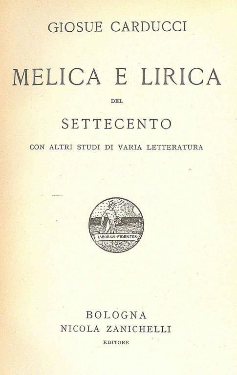 Melica e Lirica del Settecento - Giosuè Carducci - copertina