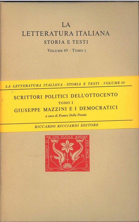 Scrittori politici dell'ottocento. Giuseppe Mazzini - Franco Della Peruta - copertina