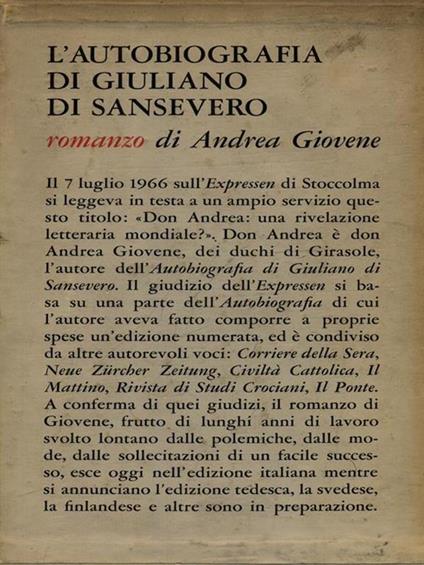 L' autobiografia di Giuliano di Sansevero - Andrea Giovene - copertina