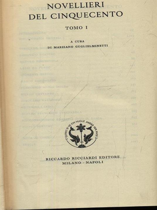 Novellieri del Cinquecento vol. I - Marziano Guglielminetti - copertina