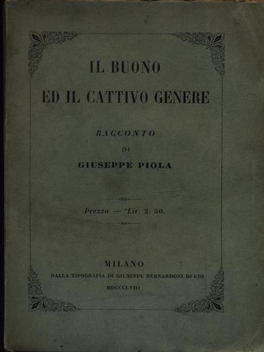 Il buono ed il cattivo genere - Giuseppe Piola - copertina