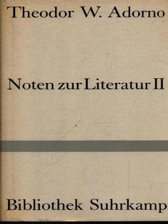 Noten zur literatur II - Theodor W. Adorno - copertina