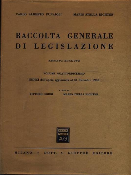 Raccolta generale di legislazione vol. 14 - Vittorio Sgroi - copertina