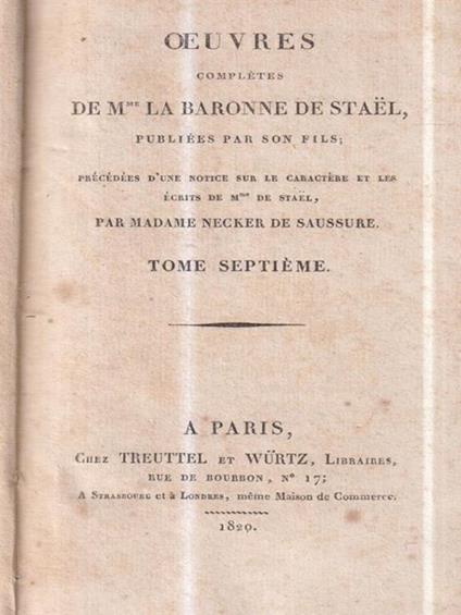 Oeuvres de madame la baronne de Stael, publiees par son fils - copertina