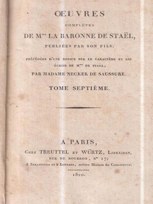 Oeuvres de madame la baronne de Stael, publiees par son fils - copertina