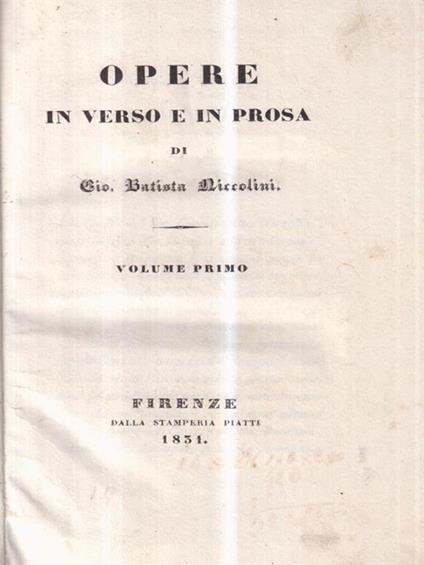Opere in verso e in prosa - Beatrice Niccolini - copertina