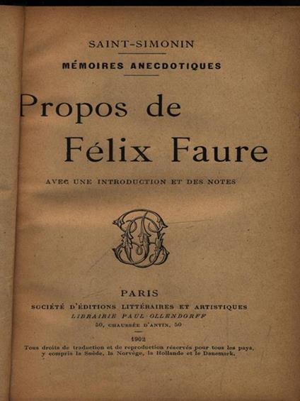 Propos de Felix Faure - Saint-Simonin - copertina