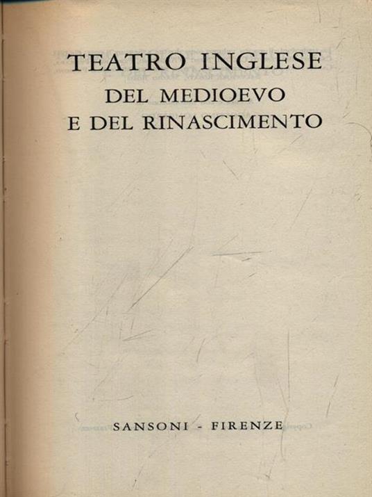 Teatro inglese del Medioevo e del Rinascimento - Agostino Lombardo - copertina