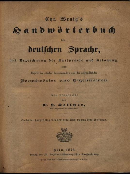 Handworterbuch der deutschen sprache - Lorenz Kellner - copertina