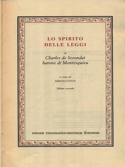 Lo spirito delle leggi - Charles L. de Montesquieu - copertina