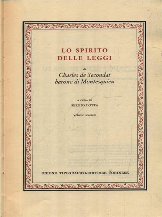 Lo spirito delle leggi - Charles L. de Montesquieu - copertina