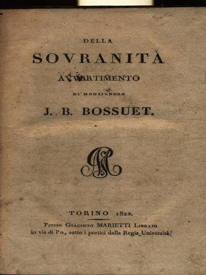 Della sovranità - Jacques-Bénigne Bossuet - copertina