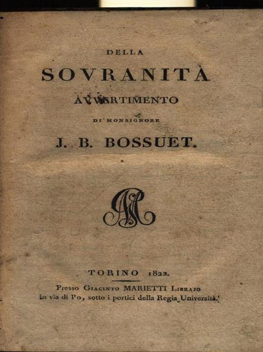Della sovranità - Jacques-Bénigne Bossuet - copertina