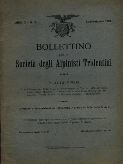 Bollettino della società degli alpinisti tridentini luglio-agosto 1913 - copertina