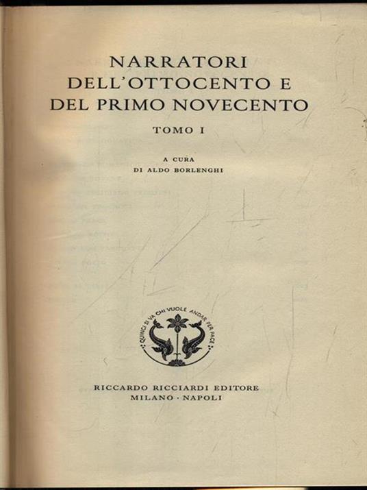 Narratori dell'ottocento e del primo novecento tomo 1 - Aldo Borlenghi - copertina