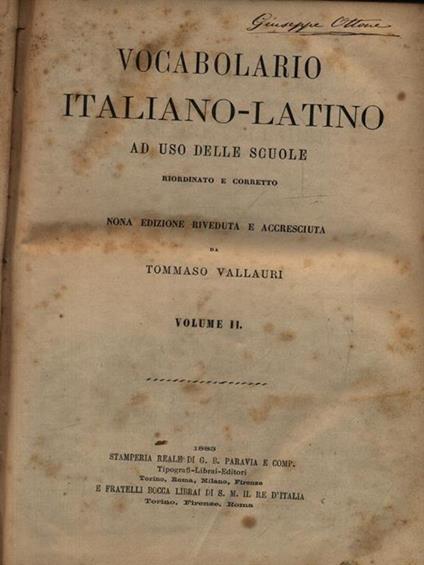 Vocabolario italiano latino vol. II - Tommaso Vallauri - copertina