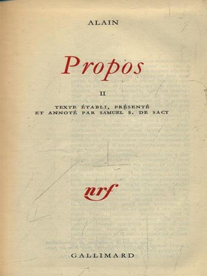 Propos vol. II - Alain - copertina