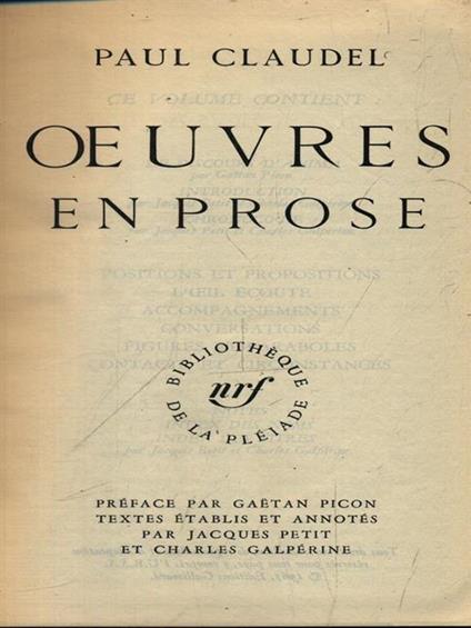 Oeuvres en prose - Paul Claudel - copertina