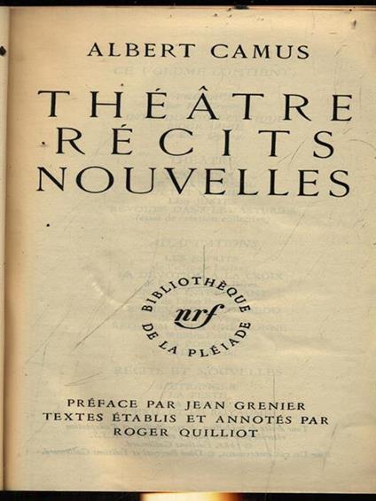 Theatre recits nouvelles - Albert Camus - copertina