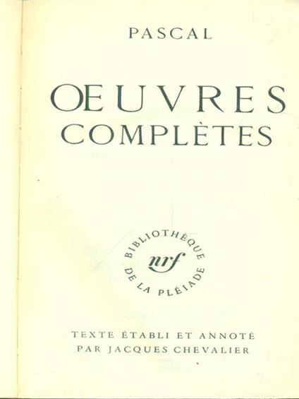 Oeuvres completes - Blaise Pascal - copertina