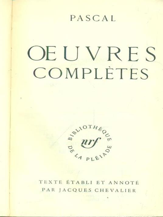 Oeuvres completes - Blaise Pascal - copertina