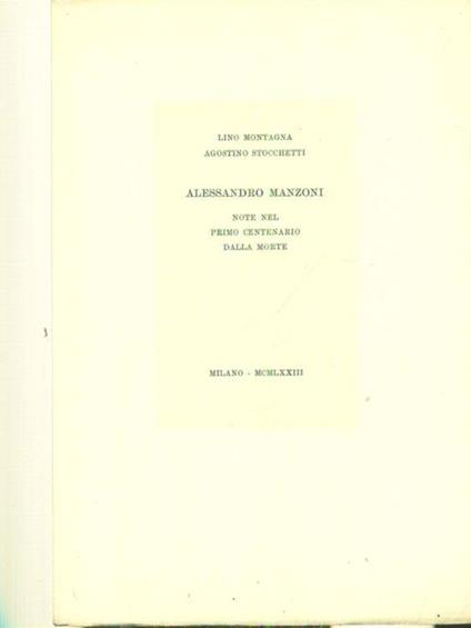 Alessandro Manzoni - Lino Montagna - copertina
