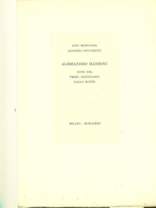 Alessandro Manzoni - Lino Montagna - copertina