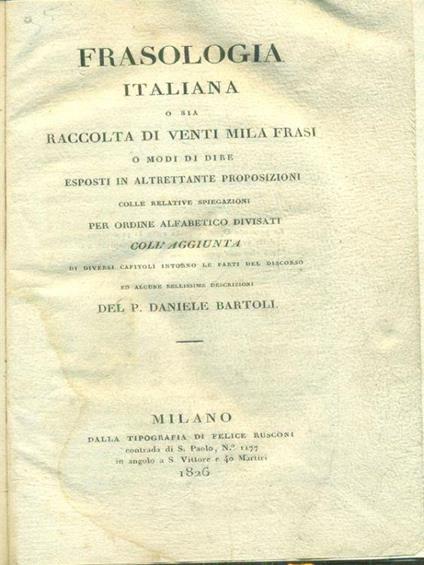 Frasologia italiana - Daniello Bartoli - copertina