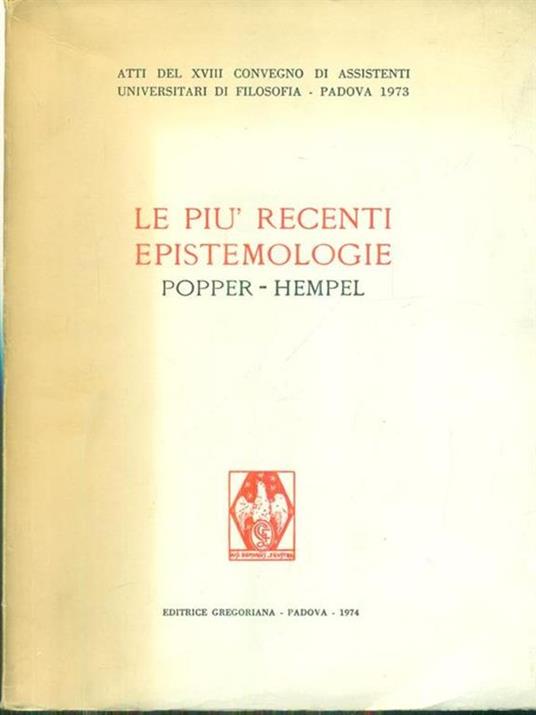Le più recenti epistemiologie Popper-Hempel - copertina
