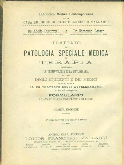Trattato di patologia e terapia medica 3vv - copertina