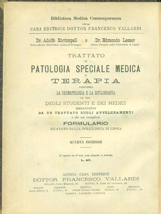 Trattato di patologia e terapia medica 3vv - copertina