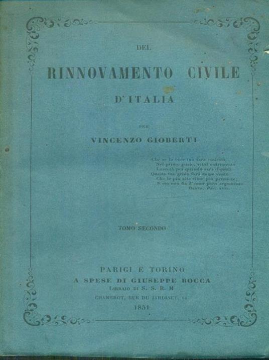 Del rinnovamento civile d'Italia 2vv - Vincenzo Gioberti - copertina