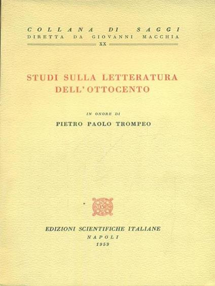Studi sulla letteratura dell'Ottocento - copertina