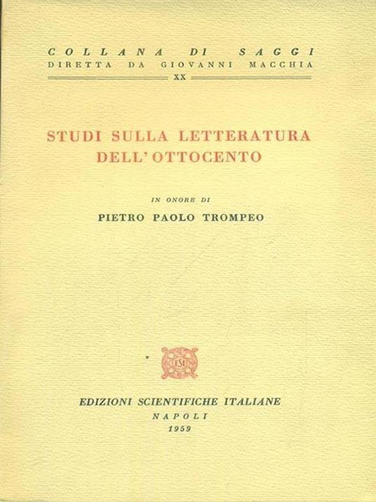 Studi sulla letteratura dell'Ottocento - copertina