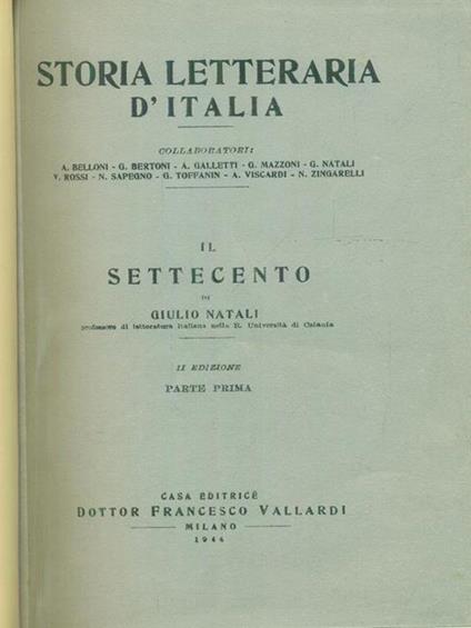 Il settecento parte prima - Giulio Natali - copertina