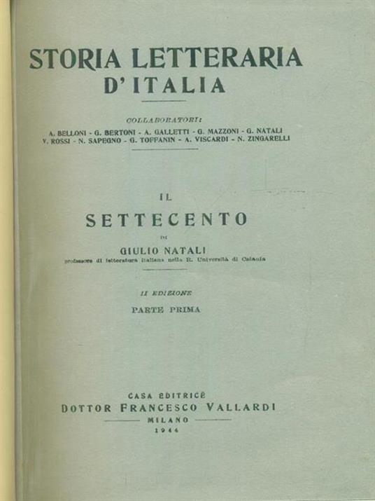 Il settecento parte prima - Giulio Natali - copertina