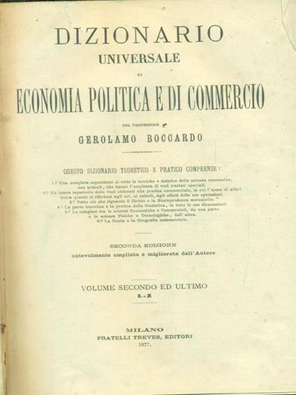 Dizionario universale di economia politica e commercio 2vv - Gerolamo Boccardo - copertina