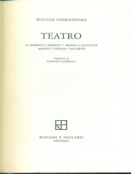 Teatro - William Shakespeare - copertina