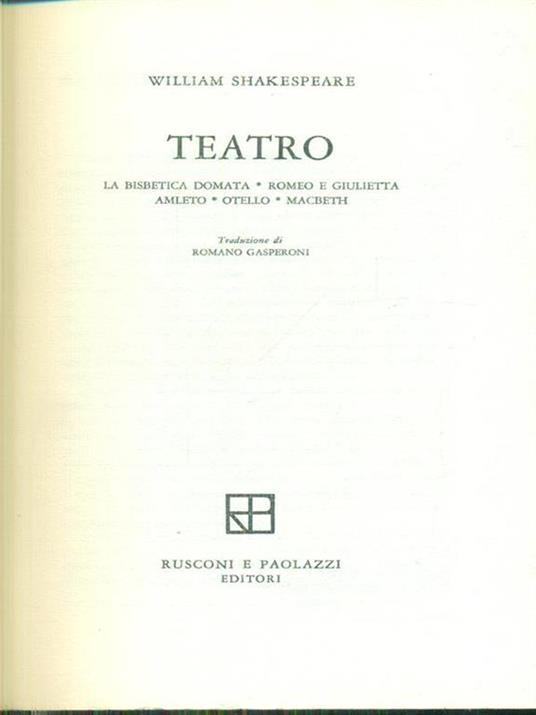 Teatro - William Shakespeare - copertina