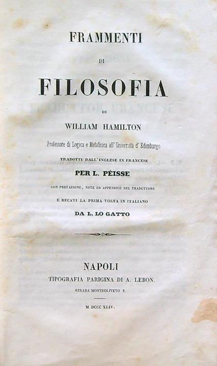 Frammenti di filosofia - William Hamilton - copertina