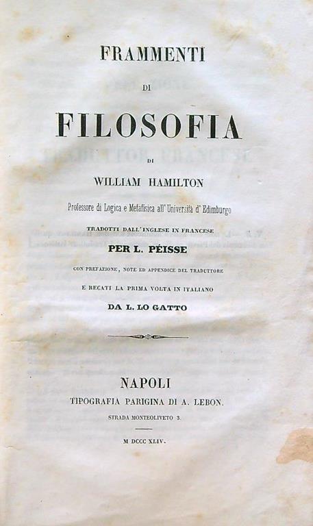 Frammenti di filosofia - William Hamilton - copertina