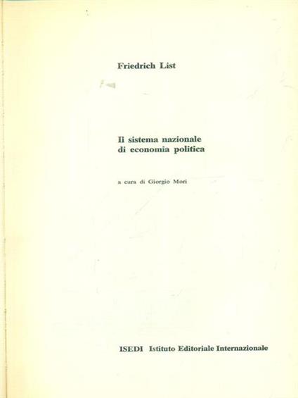 Il sistema nazionale di economia politica - Friedrich List - copertina