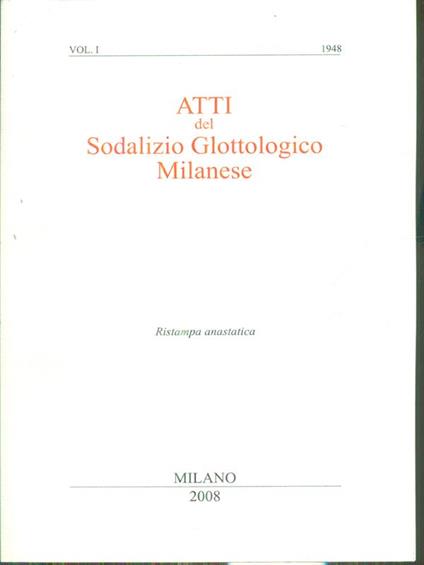 Atti del sodalizio glottologico milanese vol. I/1948 - copertina