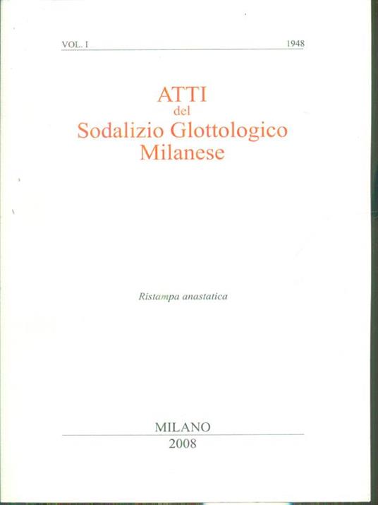 Atti del sodalizio glottologico milanese vol. I/1948 - copertina