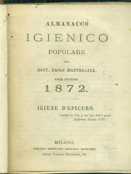 Almanacco igienico 1872-1877 - Paolo Mantegazza - copertina
