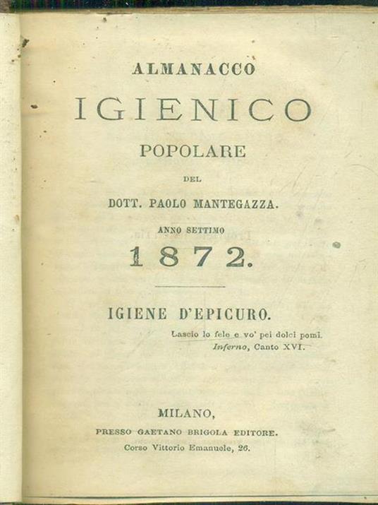 Almanacco igienico 1872-1877 - Paolo Mantegazza - copertina